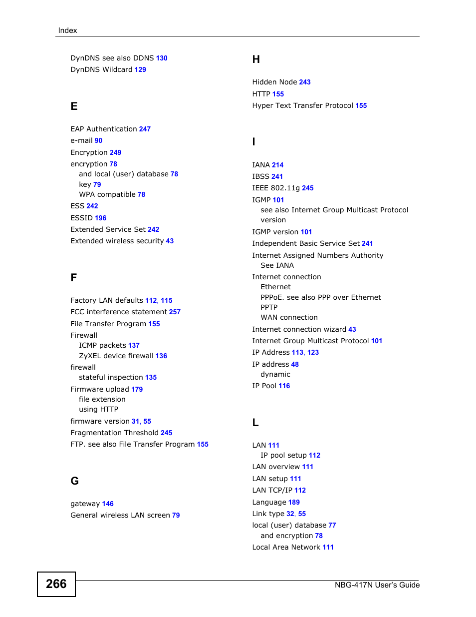 ZyXEL Communications NBG-417N User Manual | Page 266 / 270