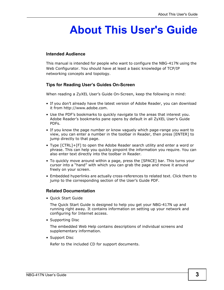 About this user's guide | ZyXEL Communications NBG-417N User Manual | Page 3 / 270