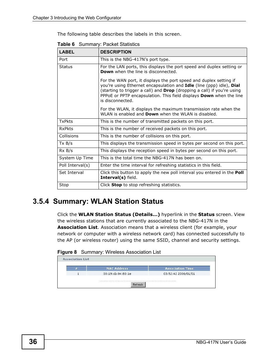 4 summary: wlan station status | ZyXEL Communications NBG-417N User Manual | Page 36 / 270