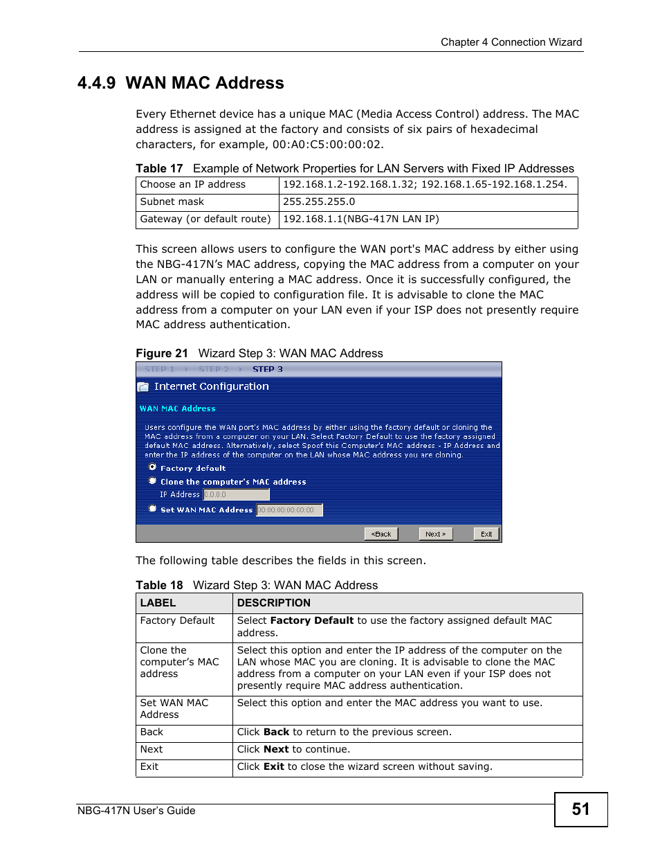9 wan mac address | ZyXEL Communications NBG-417N User Manual | Page 51 / 270