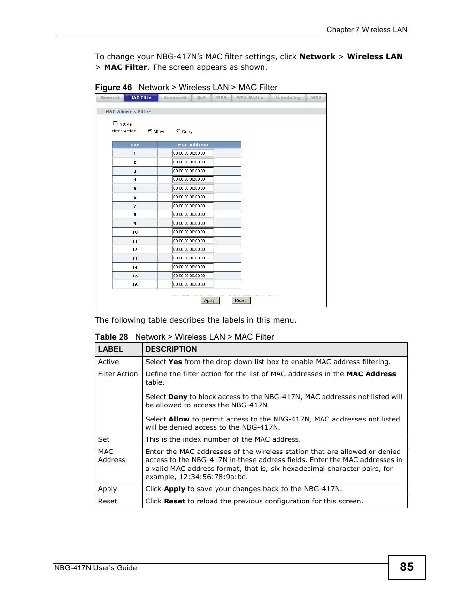 ZyXEL Communications NBG-417N User Manual | Page 85 / 270