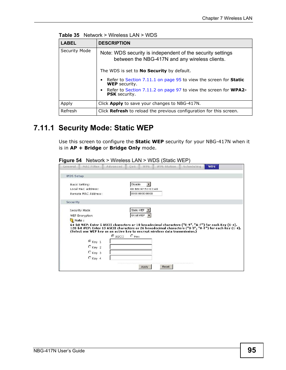 1 security mode: static wep | ZyXEL Communications NBG-417N User Manual | Page 95 / 270