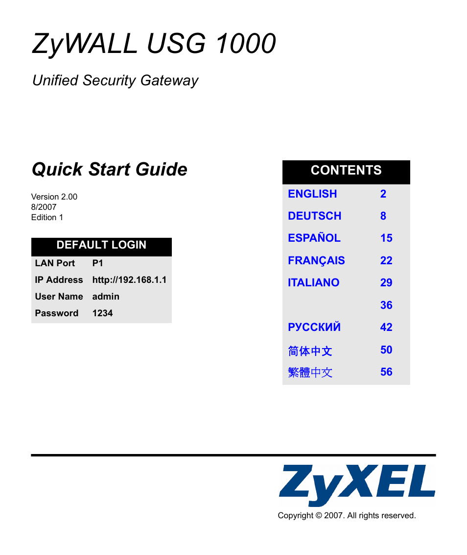 ZyXEL Communications ZyXEL ZyWALL USG-1000 User Manual | 61 pages