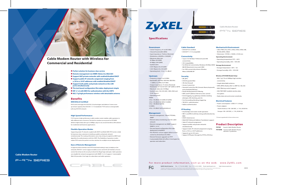 ZyXEL Communications Cable Modem Router with Wireless P-974 series User Manual | 2 pages