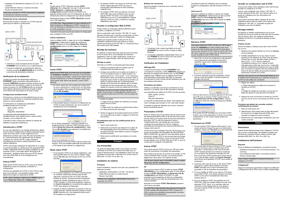 Français, Italiano | ZyXEL Communications 802.11A/B/G WIRELESS ACCESS POINT / BRIDGE G-570U User Manual | Page 2 / 4