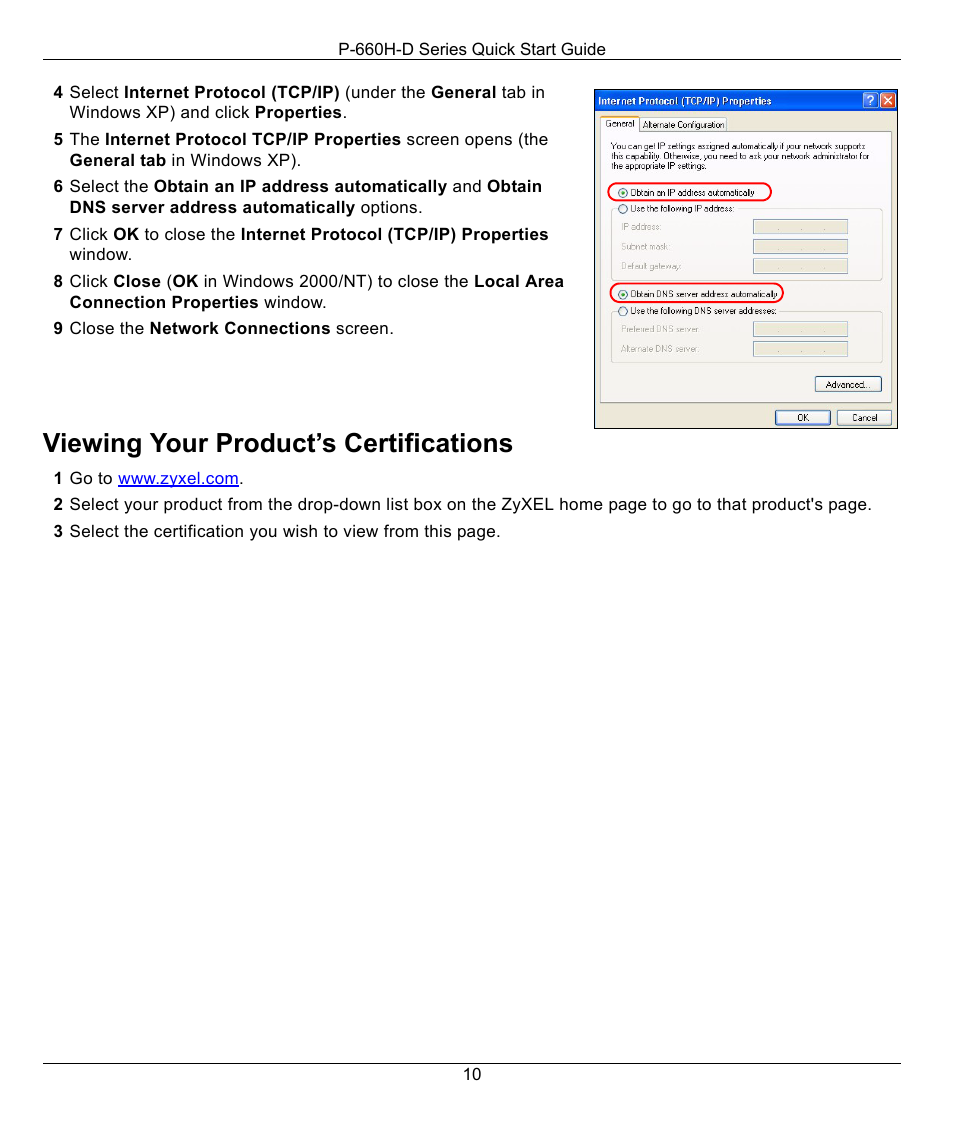 Viewing your product’s certifications | ZyXEL Communications ADSL2+ 4-port Gateway P-660H-D Series User Manual | Page 10 / 10