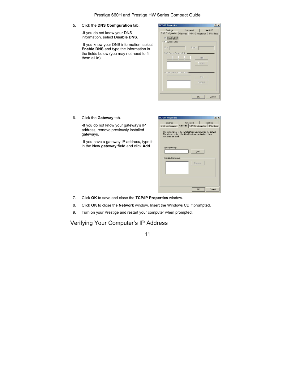 Verifying your computer’s ip address | ZyXEL Communications Prestige 660H Series User Manual | Page 11 / 40
