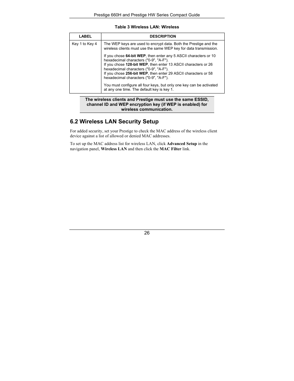 Wireless lan security setup, 2 wireless lan security setup | ZyXEL Communications Prestige 660H Series User Manual | Page 26 / 40