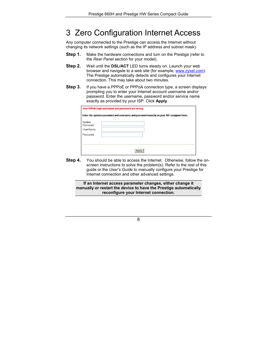 Zero configuration internet access, 3 zero configuration internet access | ZyXEL Communications Prestige 660H Series User Manual | Page 8 / 40