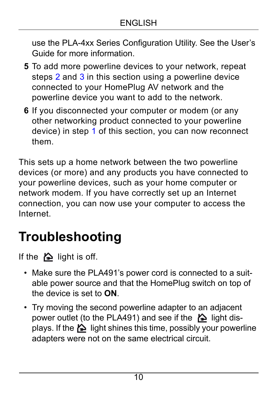 Troubleshooting | ZyXEL Communications Powerline Ethernet Multiplug Center PLA491 User Manual | Page 10 / 71
