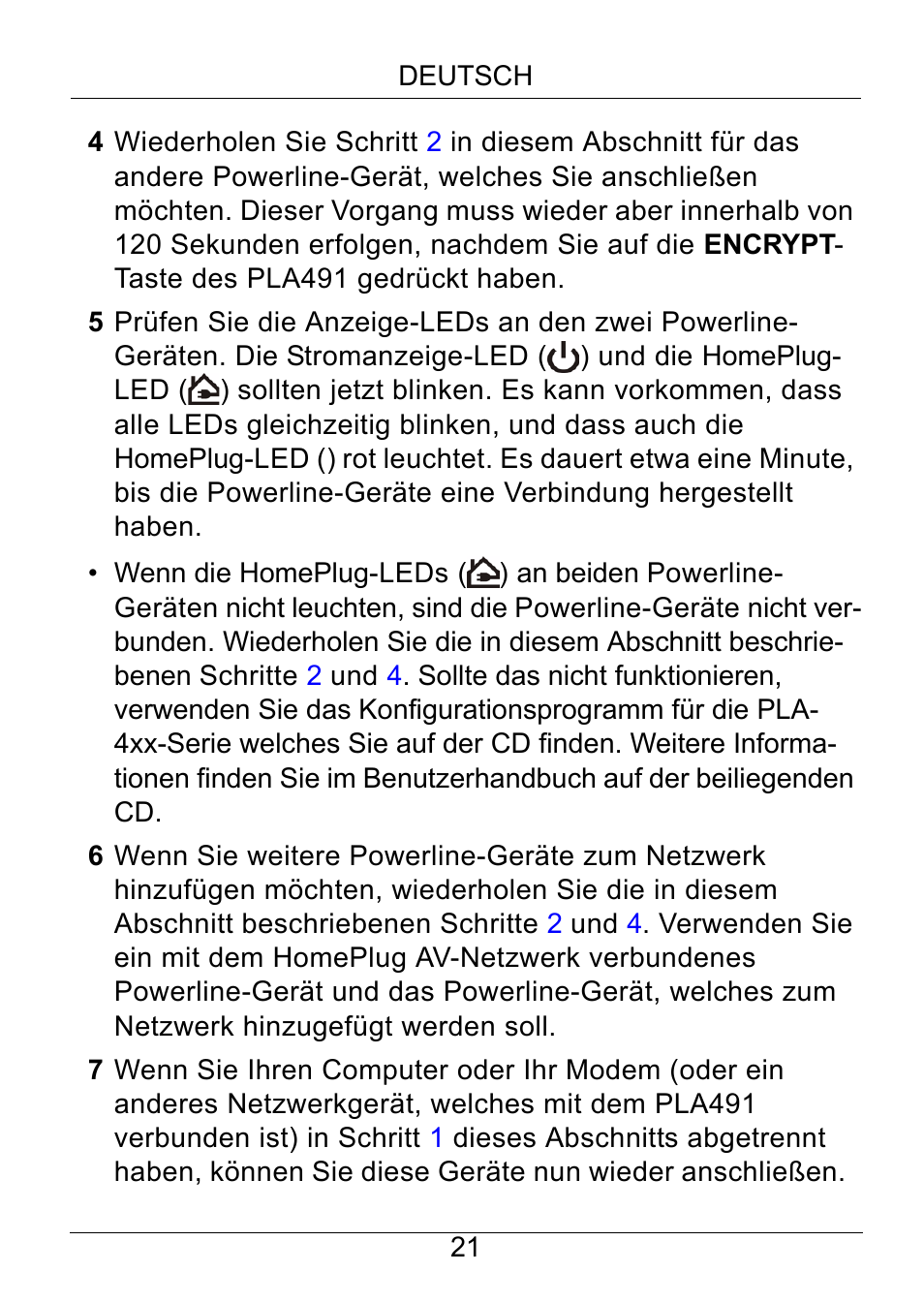 ZyXEL Communications Powerline Ethernet Multiplug Center PLA491 User Manual | Page 21 / 71