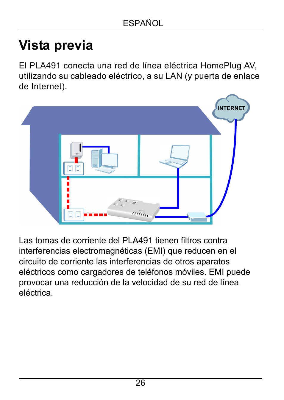 Español, Vista previa | ZyXEL Communications Powerline Ethernet Multiplug Center PLA491 User Manual | Page 26 / 71