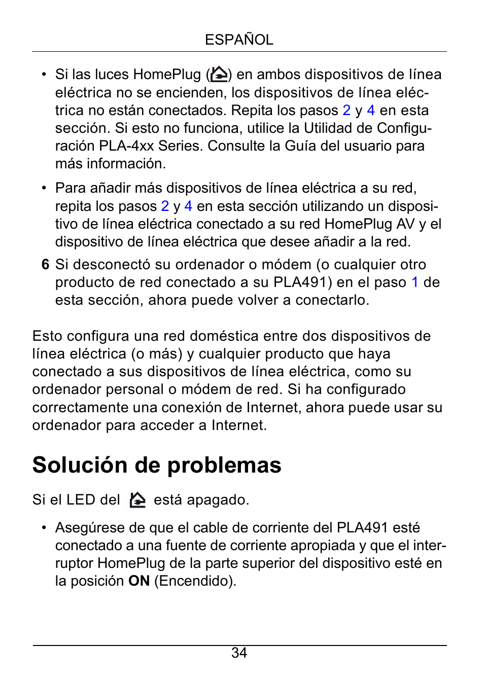 Solución de problemas | ZyXEL Communications Powerline Ethernet Multiplug Center PLA491 User Manual | Page 34 / 71