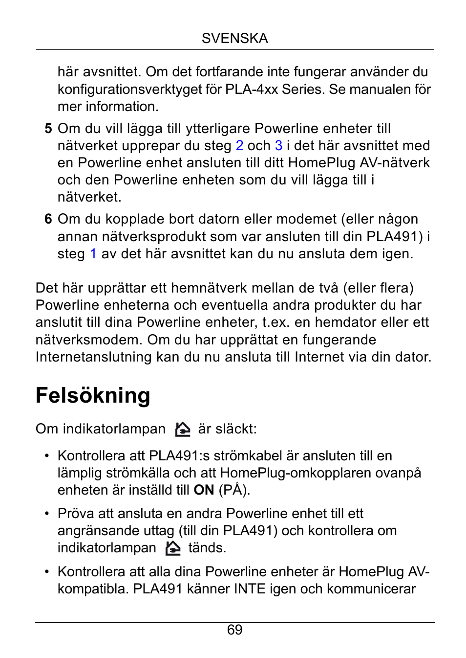 Felsökning | ZyXEL Communications Powerline Ethernet Multiplug Center PLA491 User Manual | Page 69 / 71