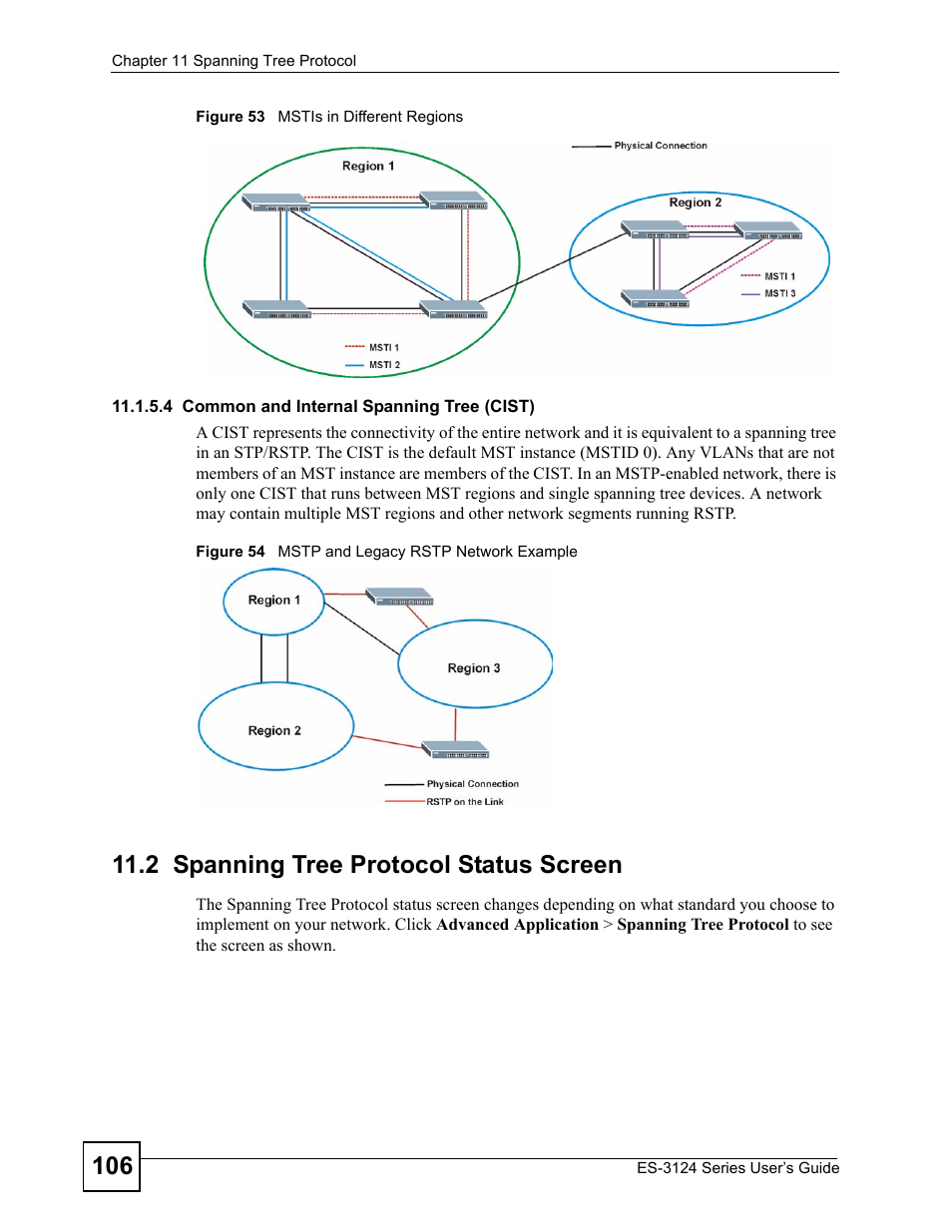 2 spanning tree protocol status screen | ZyXEL Communications ES-3124 User Manual | Page 106 / 354