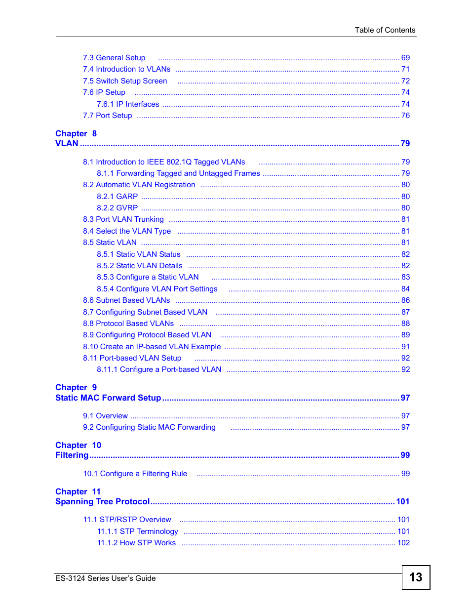 ZyXEL Communications ES-3124 User Manual | Page 13 / 354
