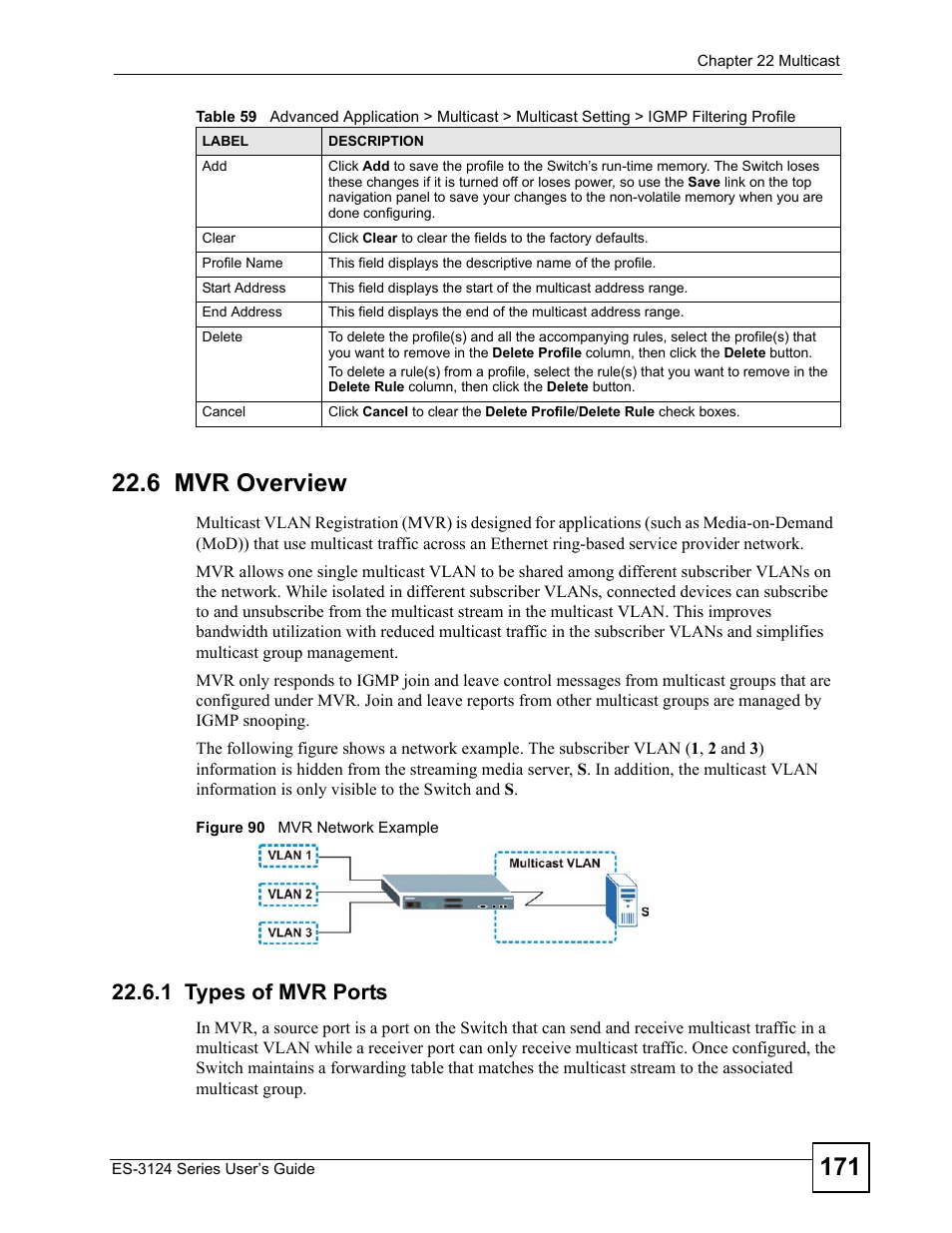 6 mvr overview, 1 types of mvr ports | ZyXEL Communications ES-3124 User Manual | Page 171 / 354