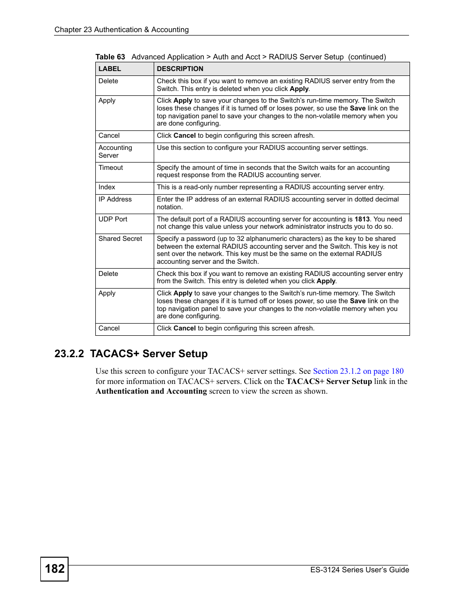 2 tacacs+ server setup | ZyXEL Communications ES-3124 User Manual | Page 182 / 354