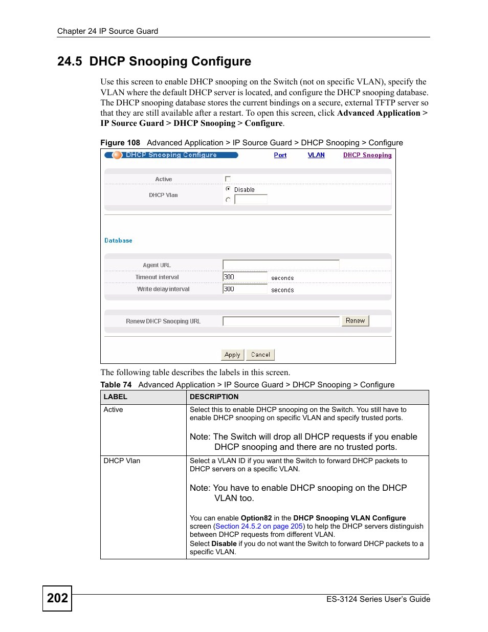 5 dhcp snooping configure | ZyXEL Communications ES-3124 User Manual | Page 202 / 354