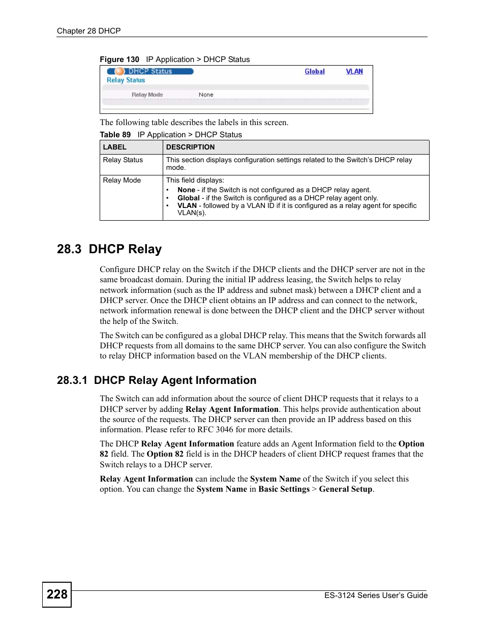 3 dhcp relay, 1 dhcp relay agent information | ZyXEL Communications ES-3124 User Manual | Page 228 / 354