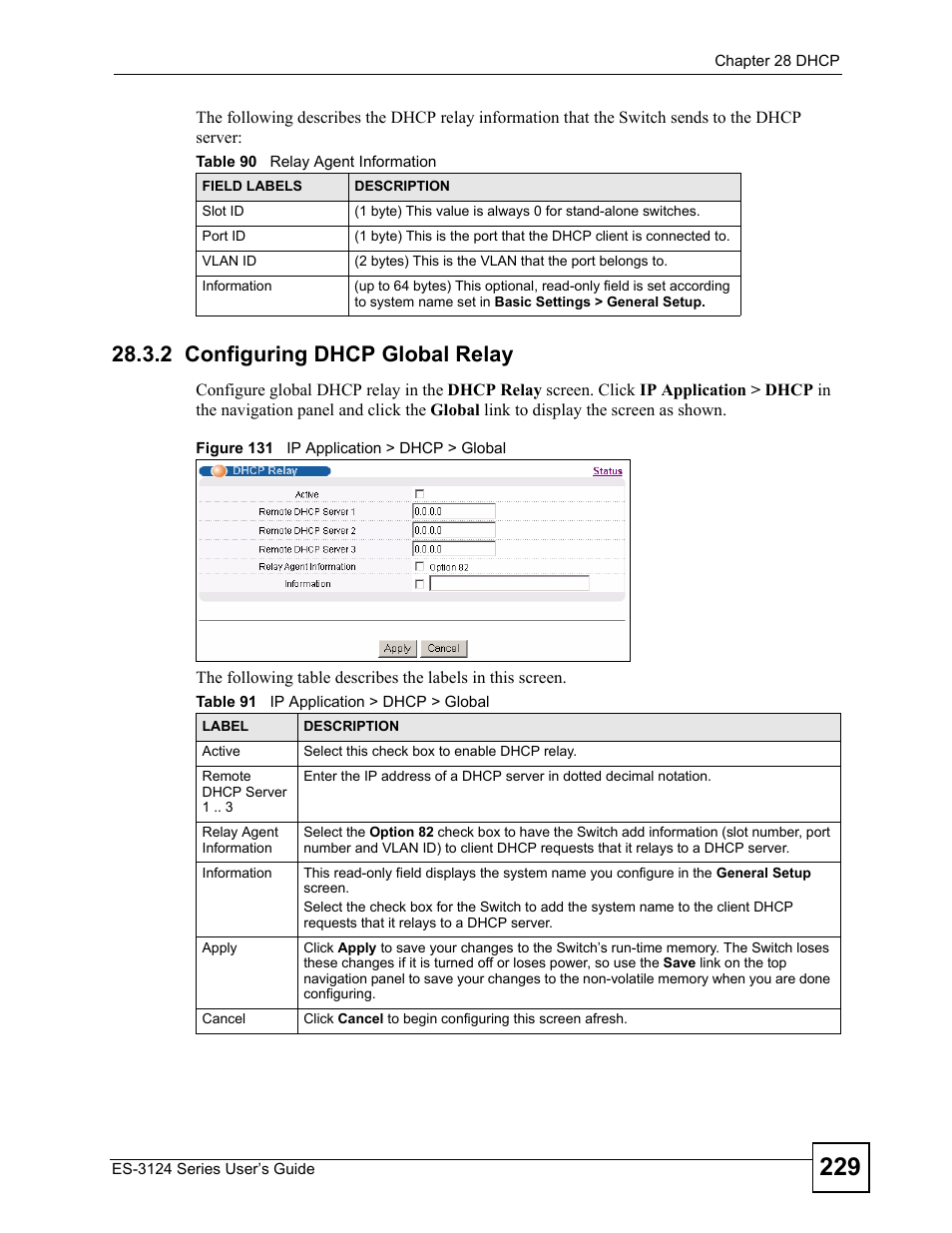 2 configuring dhcp global relay | ZyXEL Communications ES-3124 User Manual | Page 229 / 354