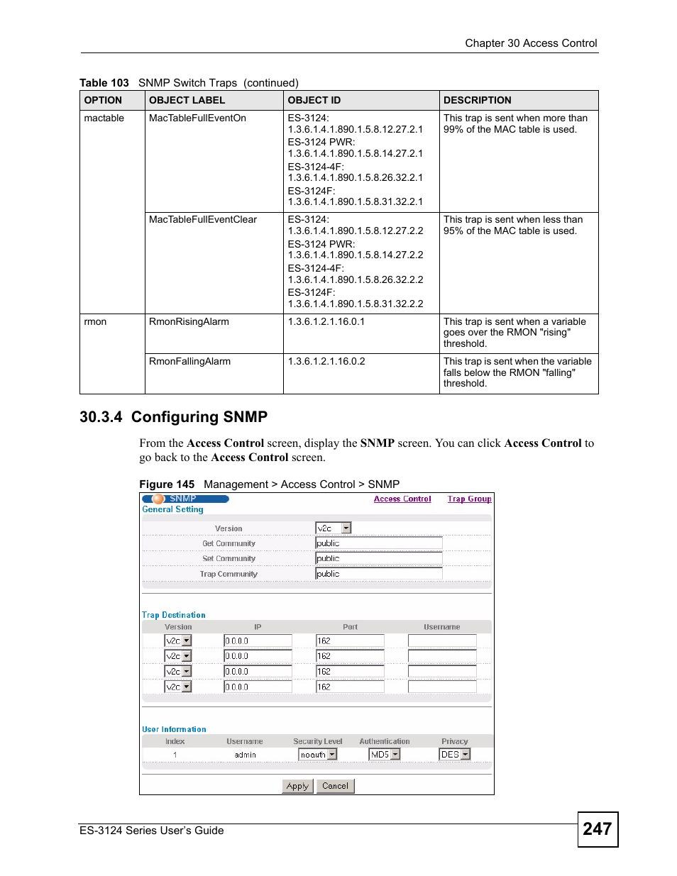 4 configuring snmp | ZyXEL Communications ES-3124 User Manual | Page 247 / 354