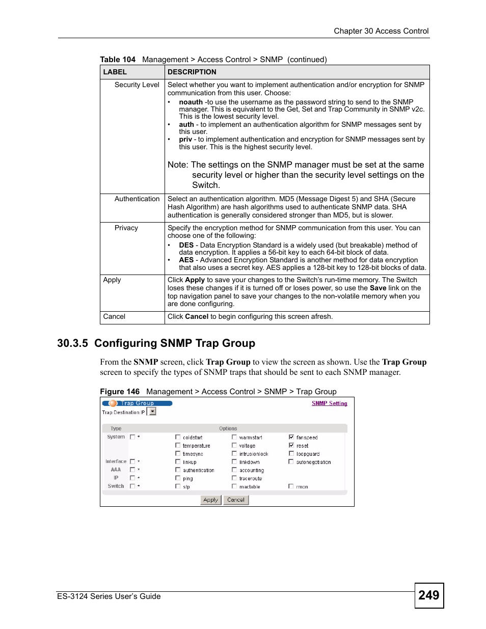 5 configuring snmp trap group | ZyXEL Communications ES-3124 User Manual | Page 249 / 354