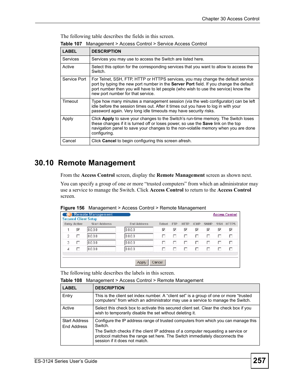 10 remote management | ZyXEL Communications ES-3124 User Manual | Page 257 / 354