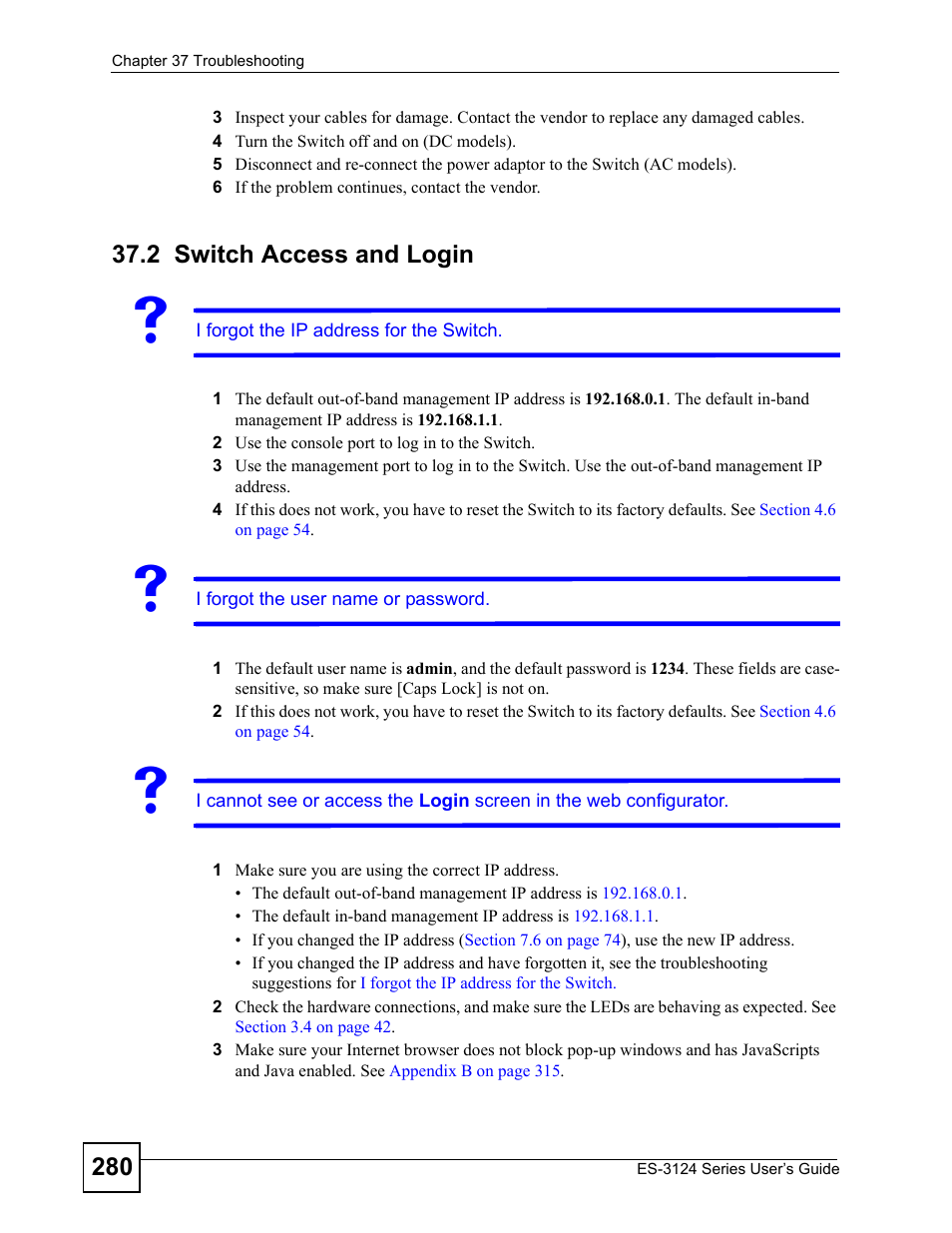 2 switch access and login, Switch access and login | ZyXEL Communications ES-3124 User Manual | Page 280 / 354