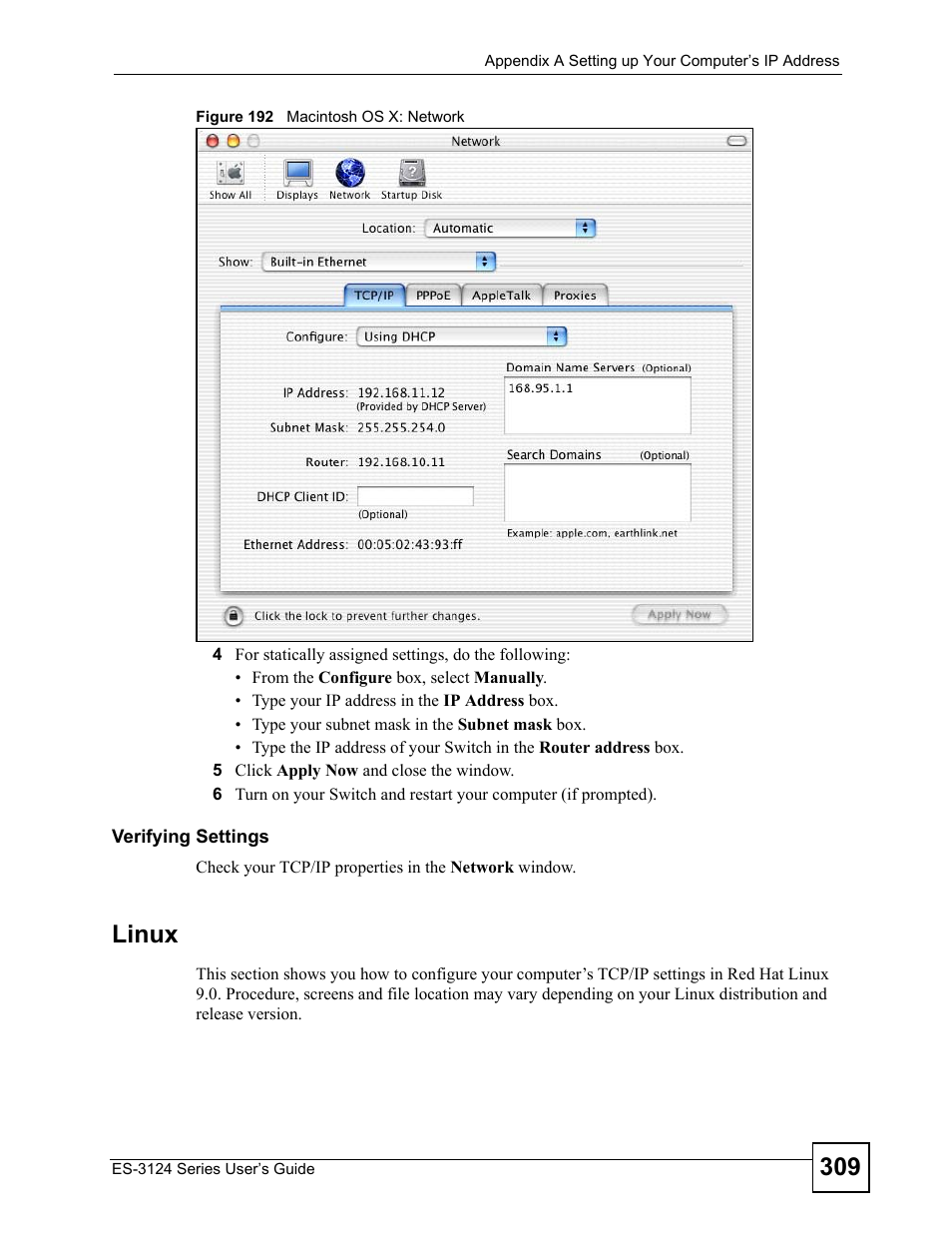 Linux | ZyXEL Communications ES-3124 User Manual | Page 309 / 354