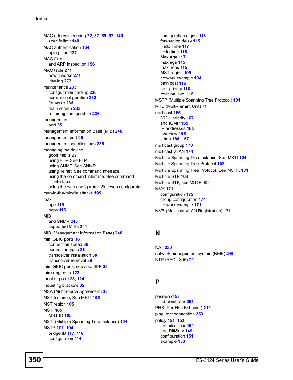 ZyXEL Communications ES-3124 User Manual | Page 350 / 354