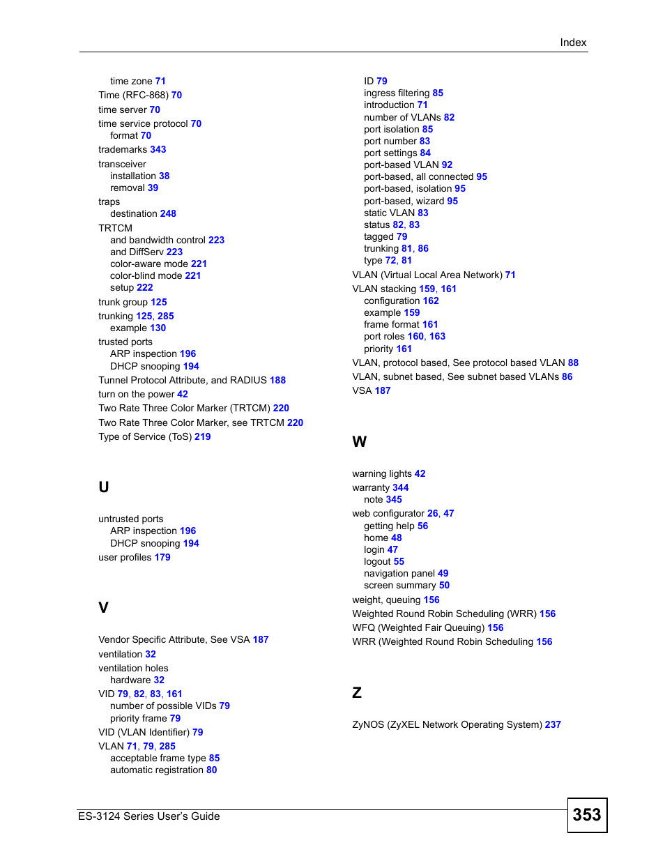 ZyXEL Communications ES-3124 User Manual | Page 353 / 354