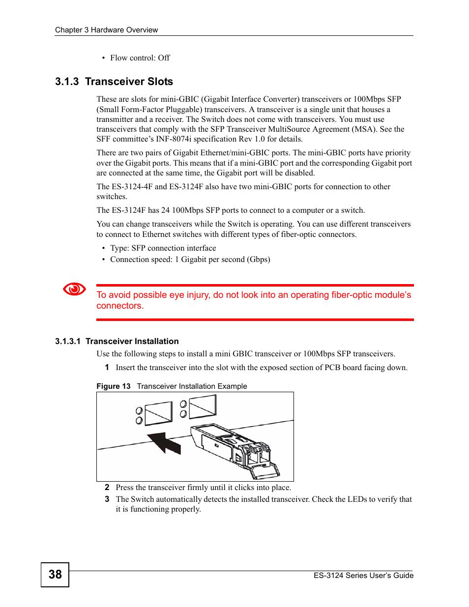 3 transceiver slots | ZyXEL Communications ES-3124 User Manual | Page 38 / 354