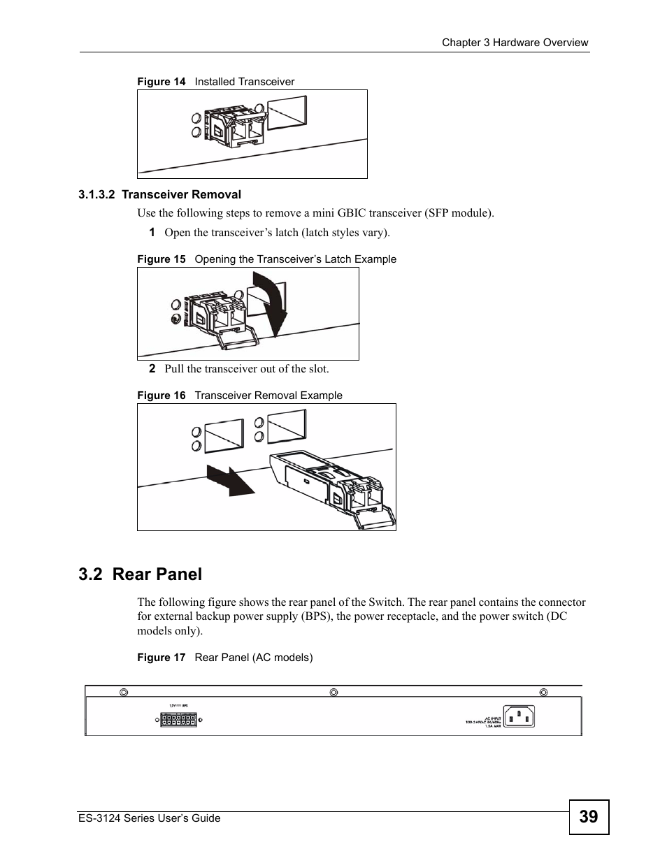 2 rear panel | ZyXEL Communications ES-3124 User Manual | Page 39 / 354