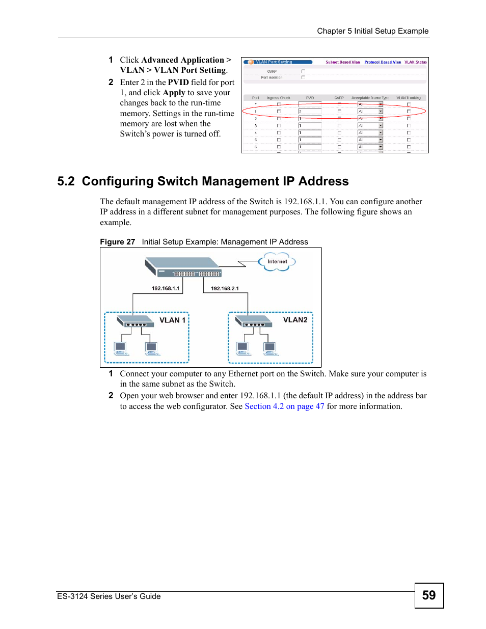 2 configuring switch management ip address | ZyXEL Communications ES-3124 User Manual | Page 59 / 354