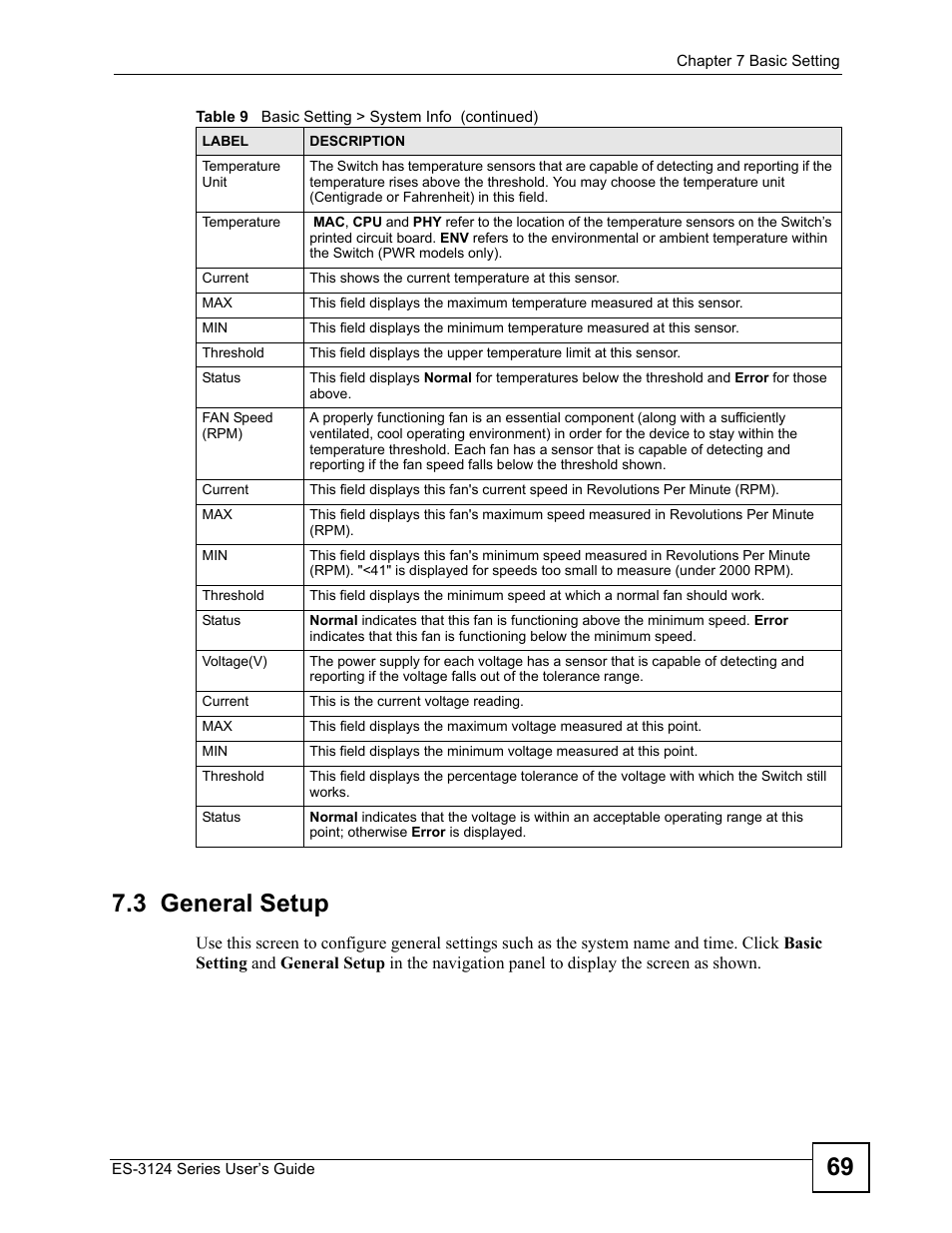 3 general setup, 69 7.3 general setup | ZyXEL Communications ES-3124 User Manual | Page 69 / 354