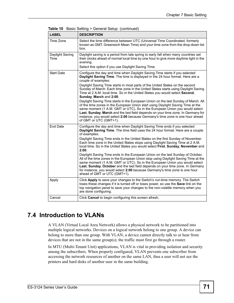 4 introduction to vlans, 71 7.4 introduction to vlans | ZyXEL Communications ES-3124 User Manual | Page 71 / 354