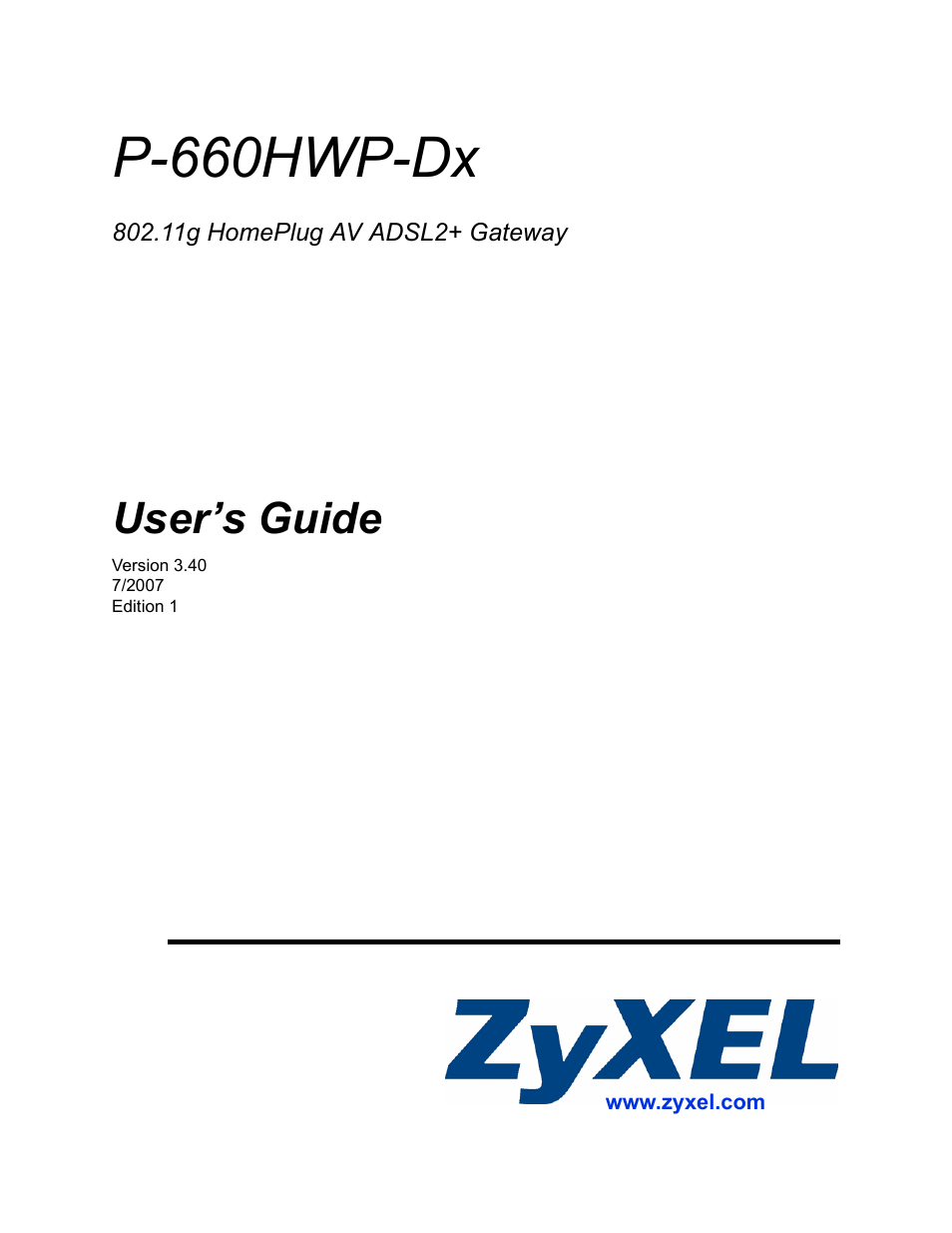 ZyXEL Communications 802.11g HomePlug AV ADSL2+ Gateway P-660HWP-Dx User Manual | 402 pages