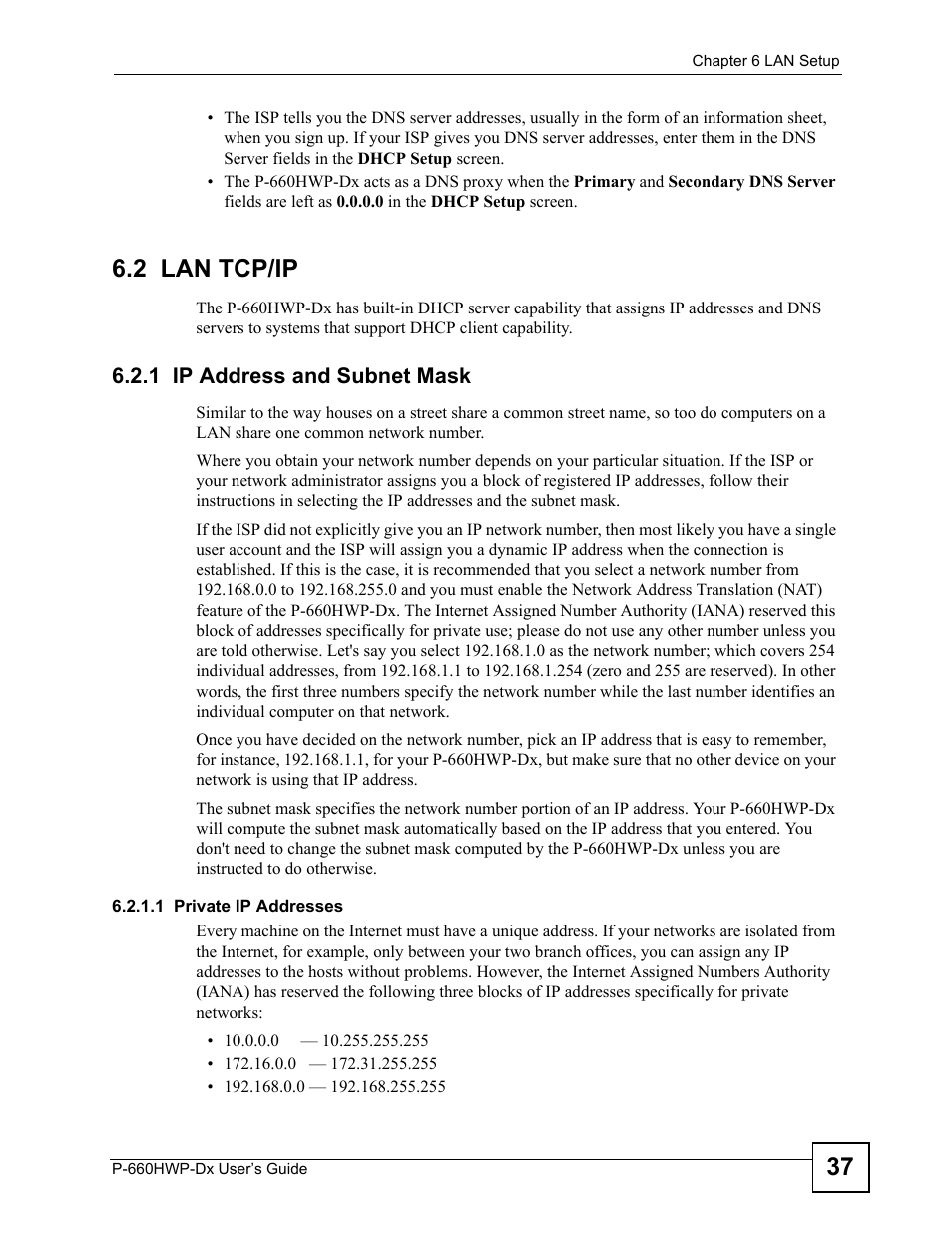 2 lan tcp/ip, 1 ip address and subnet mask | ZyXEL Communications 802.11g HomePlug AV ADSL2+ Gateway P-660HWP-Dx User Manual | Page 101 / 402