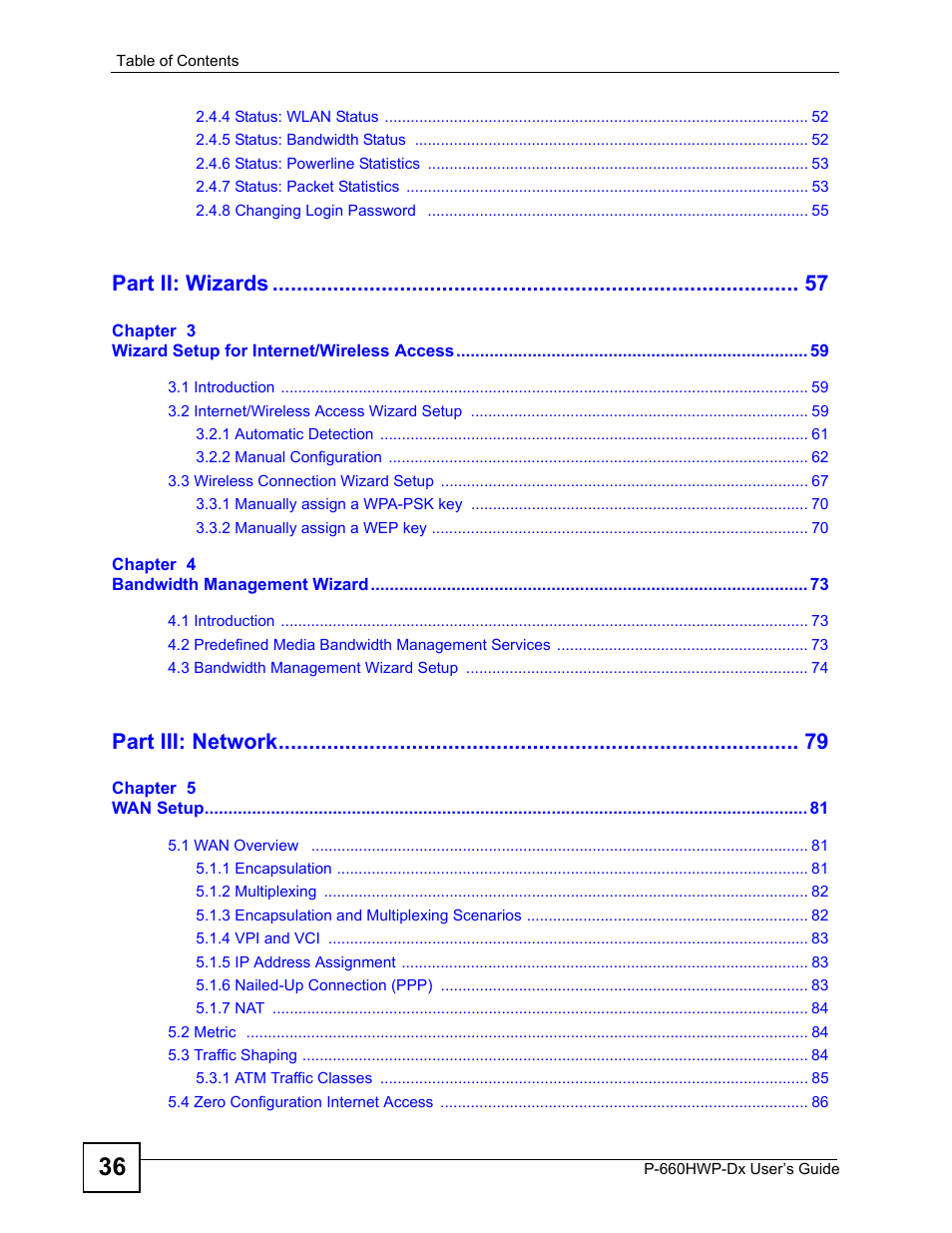 Part ii: wizards, Part iii: network | ZyXEL Communications 802.11g HomePlug AV ADSL2+ Gateway P-660HWP-Dx User Manual | Page 12 / 402