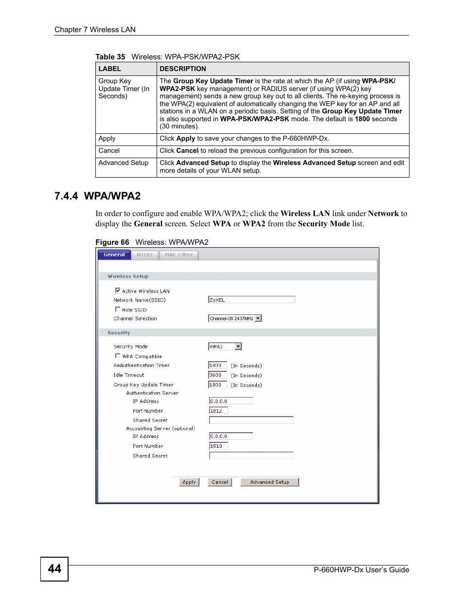 4 wpa/wpa2, Figure 66 wireless: wpa/wpa2 | ZyXEL Communications 802.11g HomePlug AV ADSL2+ Gateway P-660HWP-Dx User Manual | Page 120 / 402