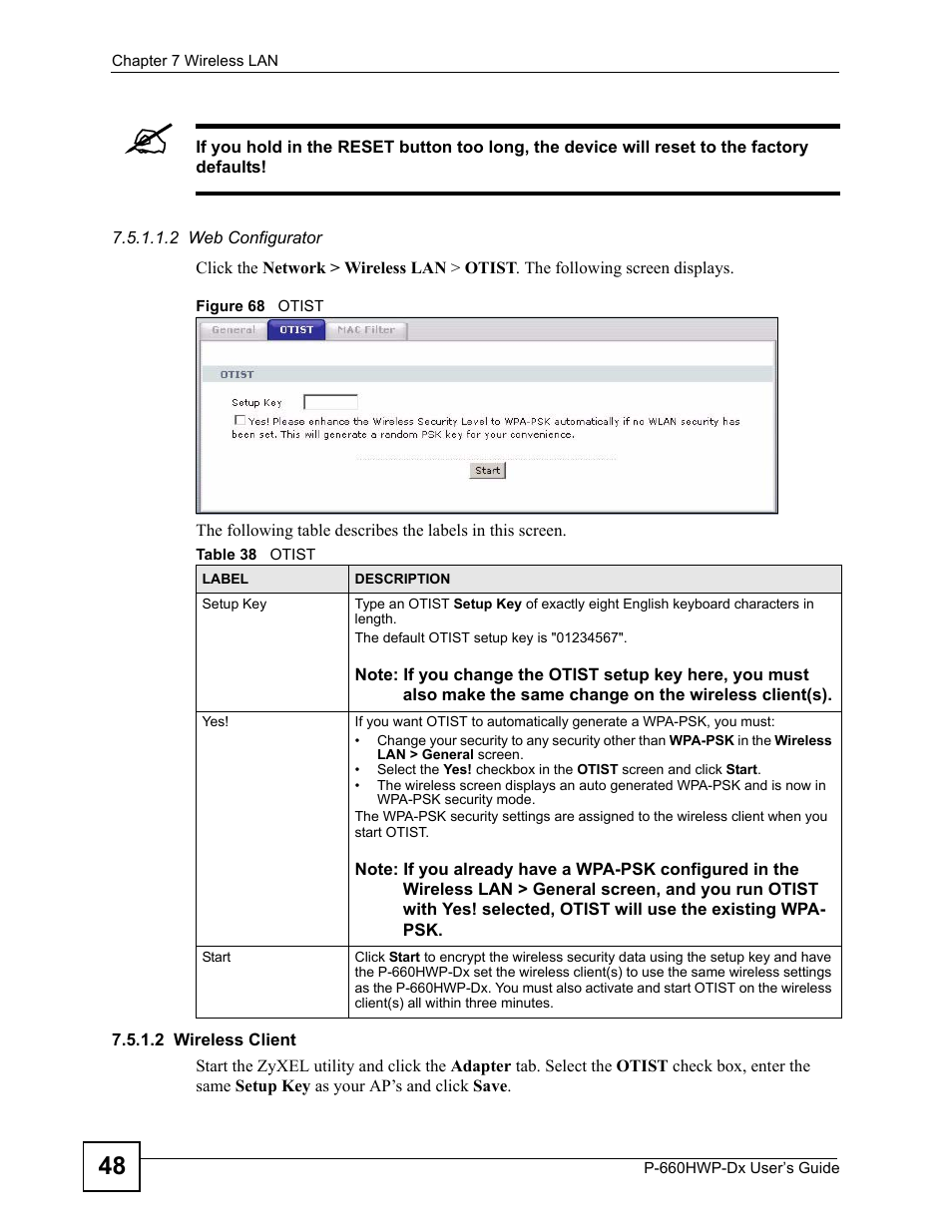 Figure 68 otist, Table 38 otist | ZyXEL Communications 802.11g HomePlug AV ADSL2+ Gateway P-660HWP-Dx User Manual | Page 124 / 402