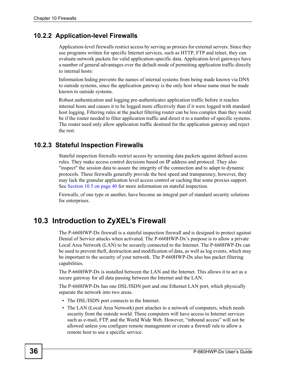 2 application-level firewalls, 3 stateful inspection firewalls, 3 introduction to zyxel’s firewall | ZyXEL Communications 802.11g HomePlug AV ADSL2+ Gateway P-660HWP-Dx User Manual | Page 158 / 402