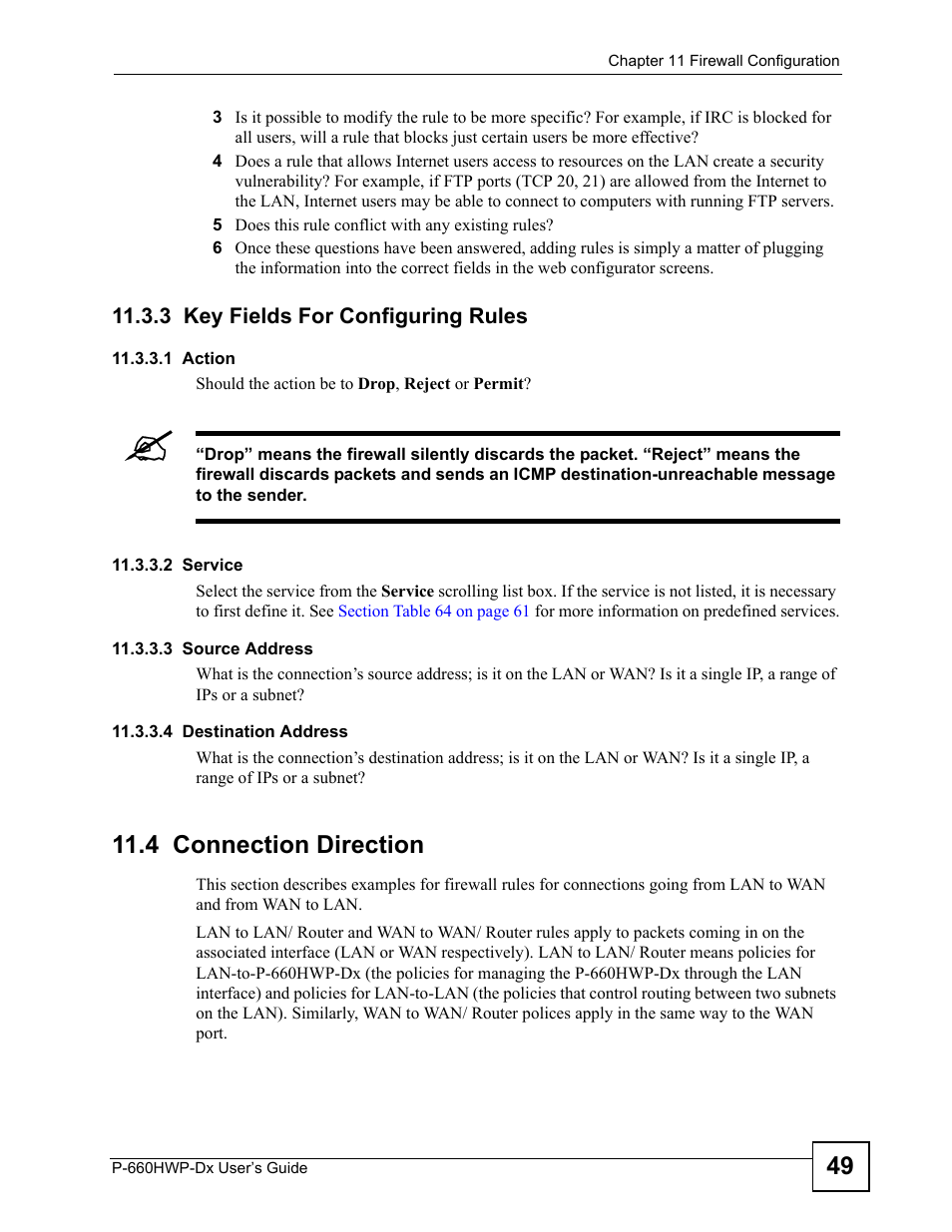 3 key fields for configuring rules, 4 connection direction | ZyXEL Communications 802.11g HomePlug AV ADSL2+ Gateway P-660HWP-Dx User Manual | Page 171 / 402