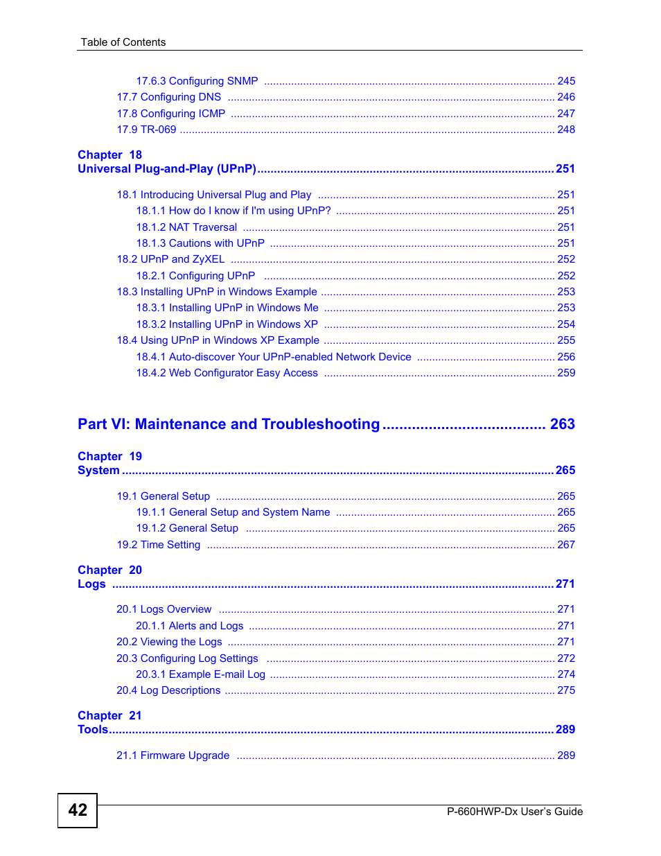 Part vi: maintenance and troubleshooting | ZyXEL Communications 802.11g HomePlug AV ADSL2+ Gateway P-660HWP-Dx User Manual | Page 18 / 402