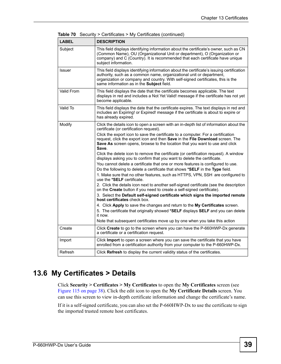 6 my certificates > details | ZyXEL Communications 802.11g HomePlug AV ADSL2+ Gateway P-660HWP-Dx User Manual | Page 199 / 402