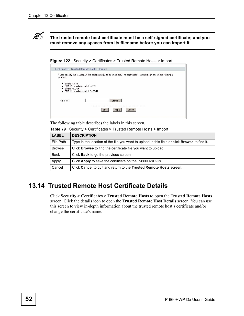 14 trusted remote host certificate details | ZyXEL Communications 802.11g HomePlug AV ADSL2+ Gateway P-660HWP-Dx User Manual | Page 212 / 402