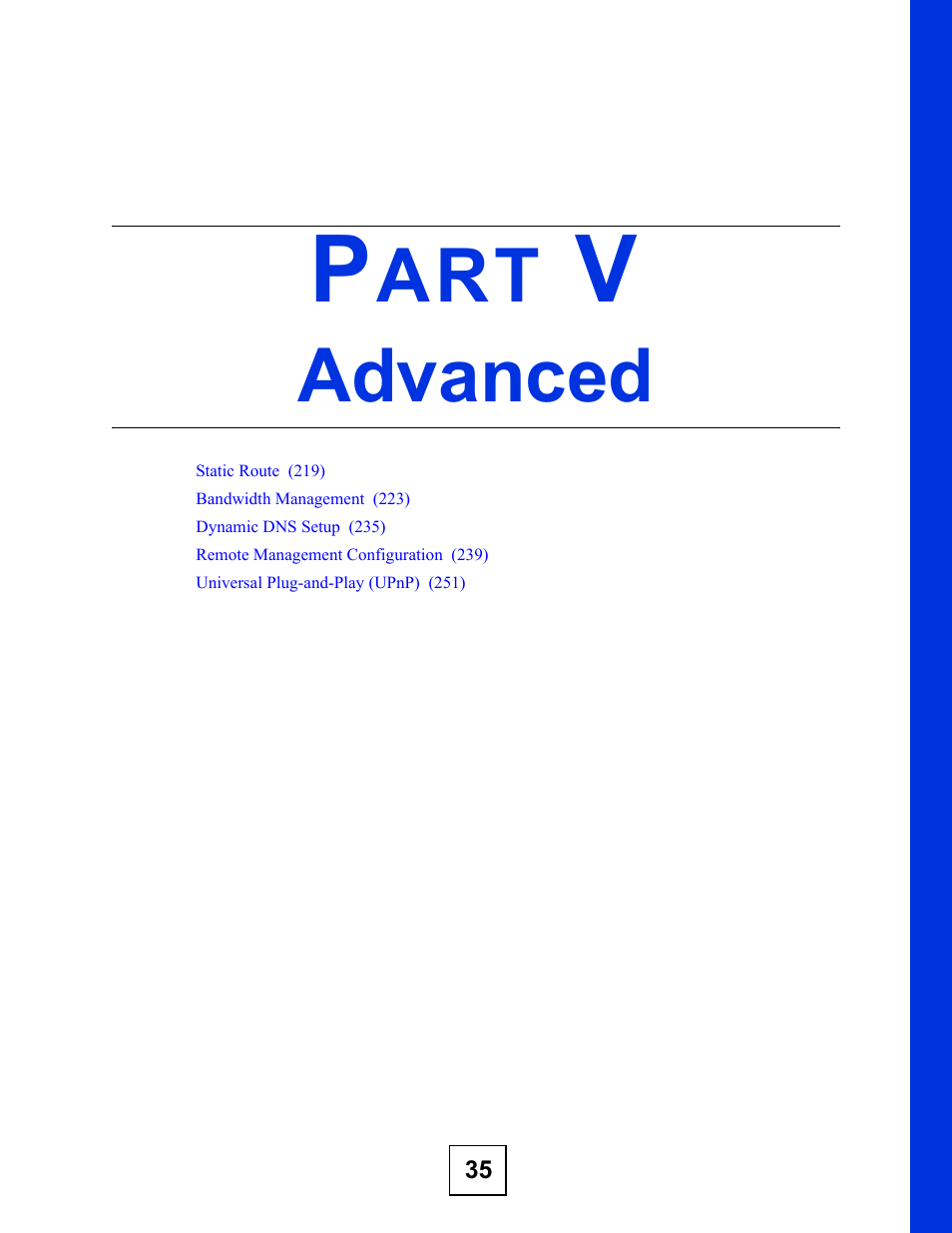 Advanced, Part v: advanced | ZyXEL Communications 802.11g HomePlug AV ADSL2+ Gateway P-660HWP-Dx User Manual | Page 217 / 402