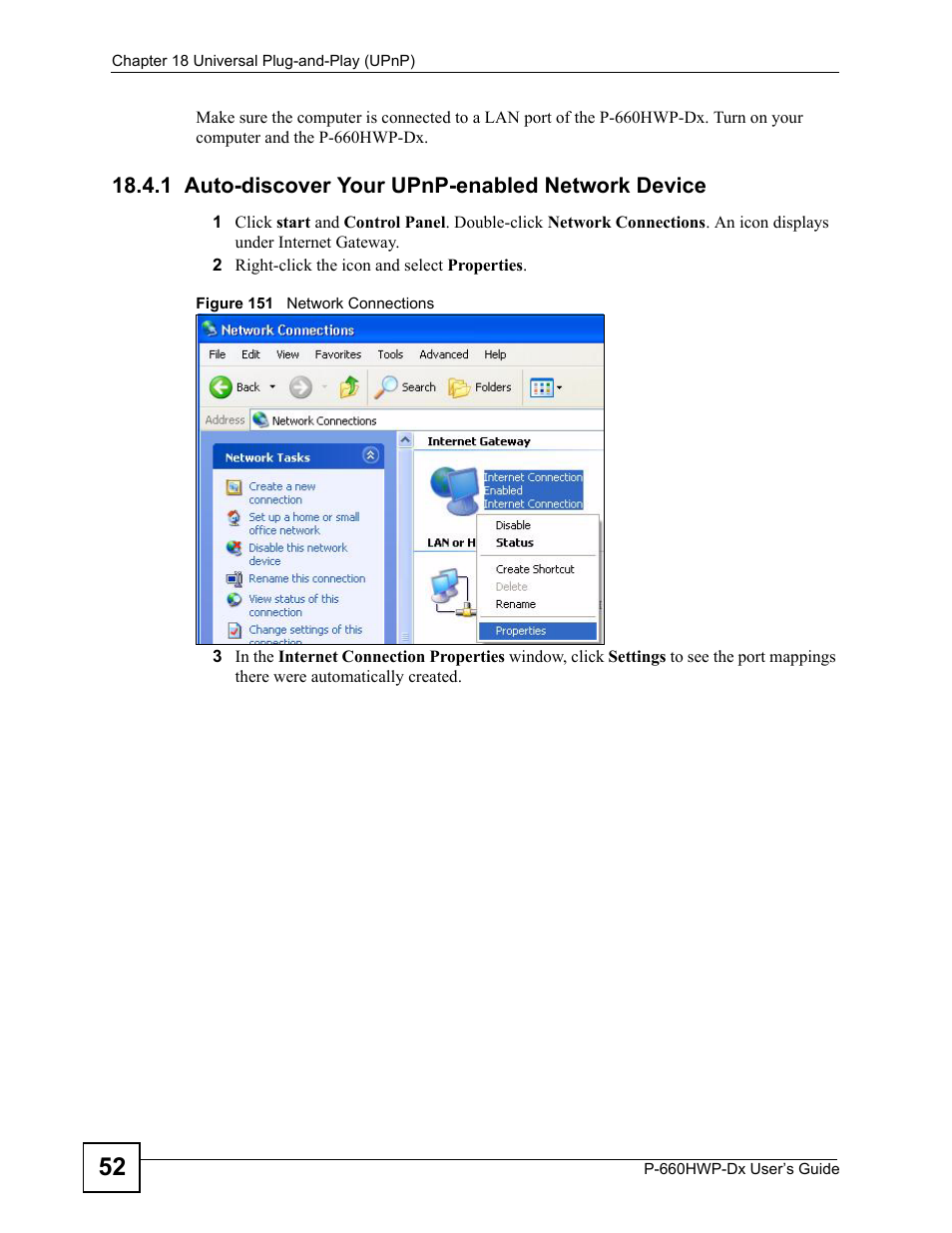 1 auto-discover your upnp-enabled network device, Figure 151 network connections | ZyXEL Communications 802.11g HomePlug AV ADSL2+ Gateway P-660HWP-Dx User Manual | Page 256 / 402