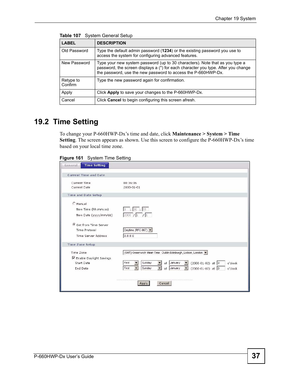 2 time setting, Figure 161 system time setting | ZyXEL Communications 802.11g HomePlug AV ADSL2+ Gateway P-660HWP-Dx User Manual | Page 267 / 402